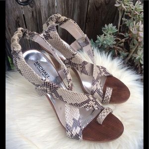 MICHAEL KORS TOE-RING SNAKE PRINT LEATHER HEELS